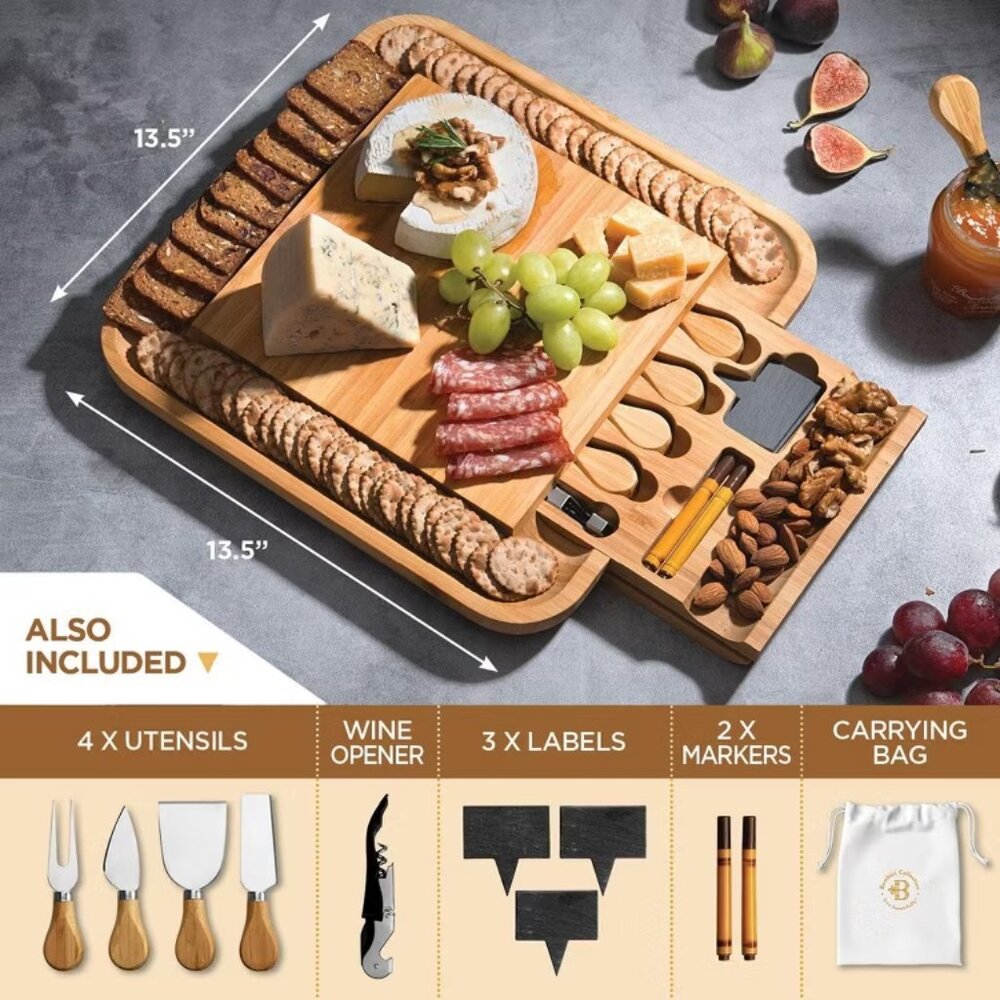 BAMBUSI Charcuterie Board Set-Large Bamboo Cheese & Meat Platter - Picture 11 of 11